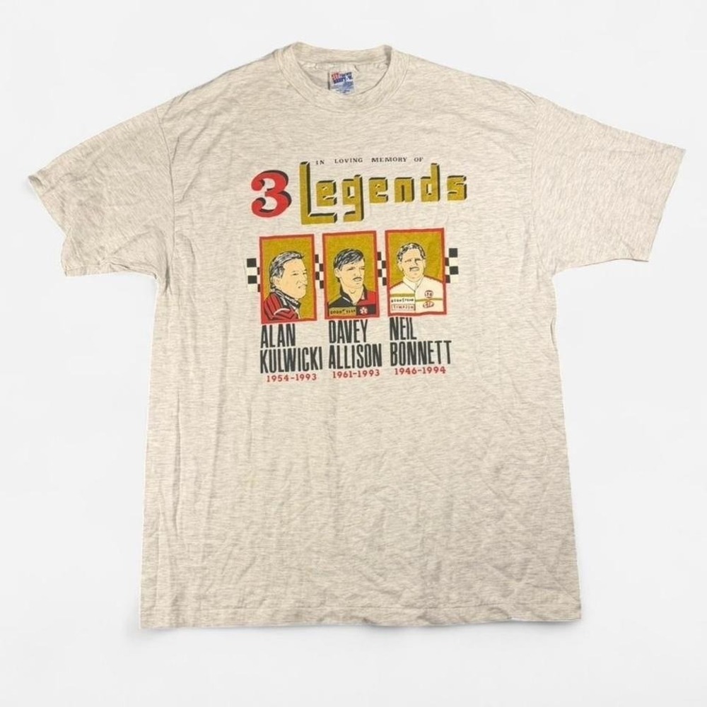 Vintage‎ NASCAR 3 Legends Gray T Shirt Single Stitch Rare Size XL